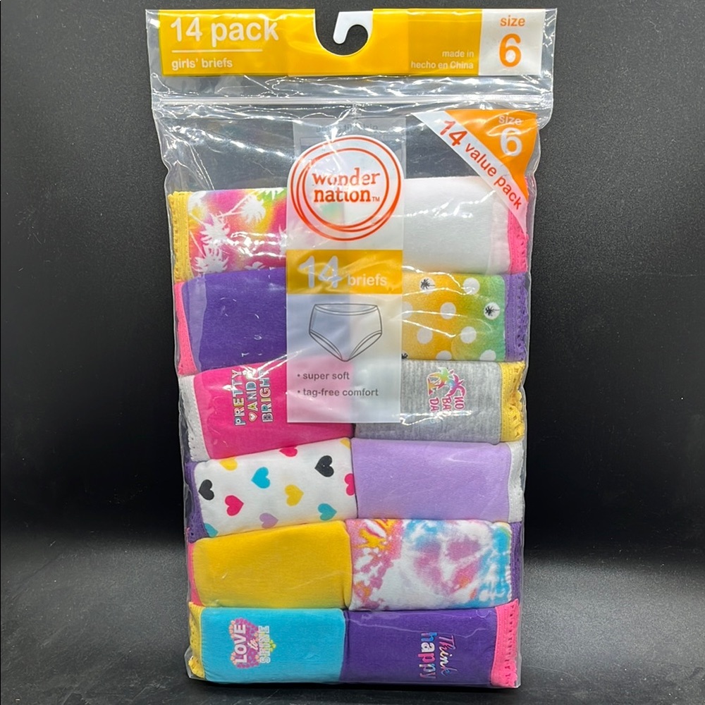 New Wonder Nation Girls' 12-Pack Briefs - Multicolor (Size 6)